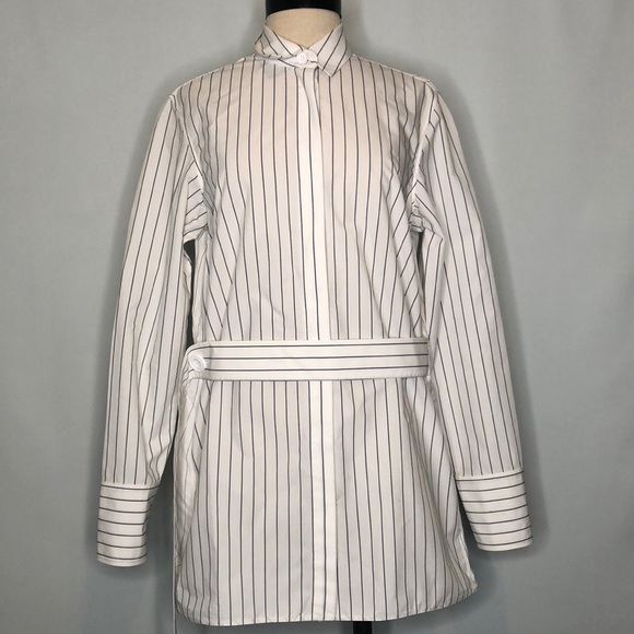 Marni White blue striped belted tunic blouse shirt 38/ US 2-4
